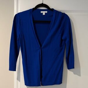 New York & Company Cobalt Blue V-Neck Button Cardigan
